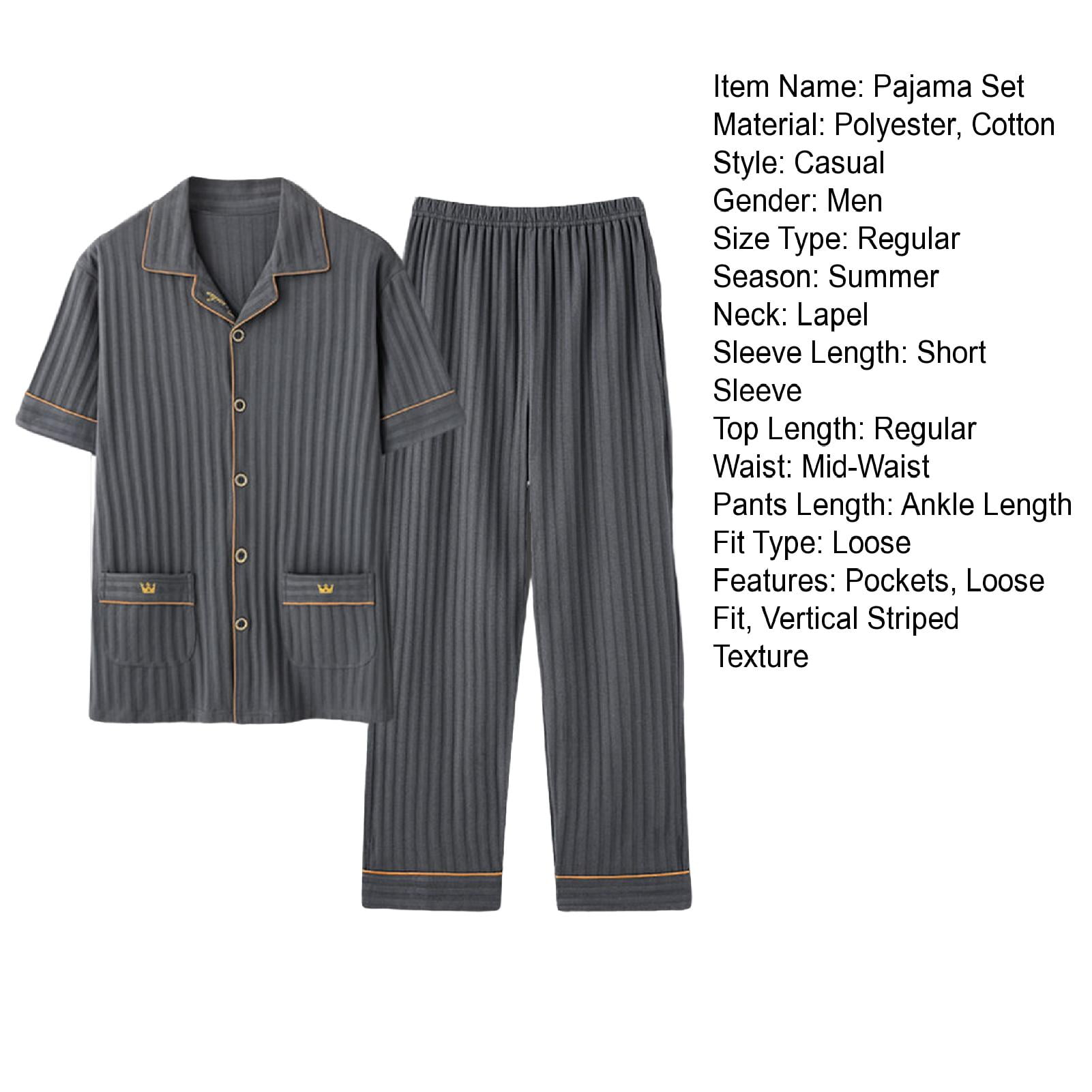 Mens 2pcs Set Fashion Horizontal Striped Pajama Set Summer Stripe