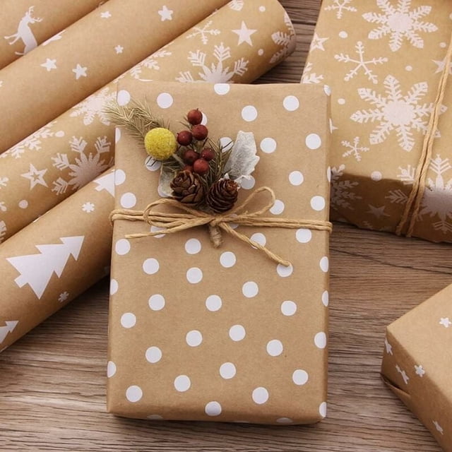 Papel de regalo de Navidad Kraft, rollo de papel de regalo de Navidad, rollo de papel Kraft, color de embalaje, papel de regalo marrón elegante navideño grueso, papel de regalo retro tradicional,