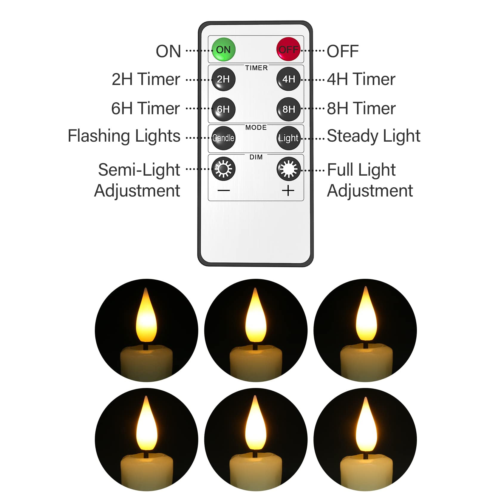PChero Real Wax LED Flameless Taper Candles with Remote Timer, 6.4inch Battery Operated Taper Candles, LED Fake Drip Electric Candlesticks with 3D Flickering Flame for Party Home Decor, Ivory