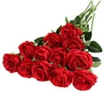 thumbnail image 1 of Artificial Silk Flowers Realistic Roses Bouquet Long Stem for Home Wedding Decoration Party (12PCS-Red), 1 of 6