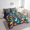 thumbnail image 2 of Feelyou Rainbow Cartoon Dinosaur Twin Bedding Sets for Boys Girls, Vibrant Prehistoric Wildlife Bedding Comforter Set, Blue, Blue Reversible, 7pcs, 2 of 7