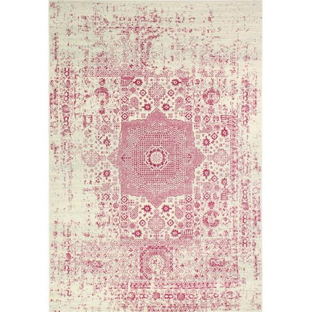Bashian E110-IVFUC-5X7.6-5438A Everek Collection Abstract Transitional Polypropylene Machine Made Area Rug, Ivory & Fuchsia - 5 ft. x 7 ft. 6 in.