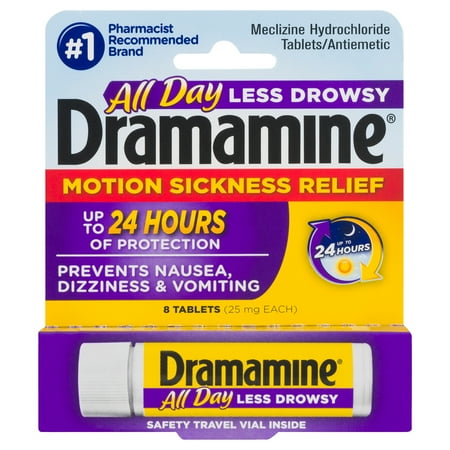 Dramamine All Day Less Drowsy Motion Sickness Relief, 8 Count