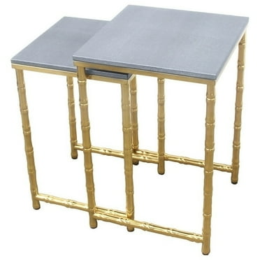 Urbanest Bamboo Leg Nesting Tables, Faux Shagreen with Gold Metal, 2 Piece Set