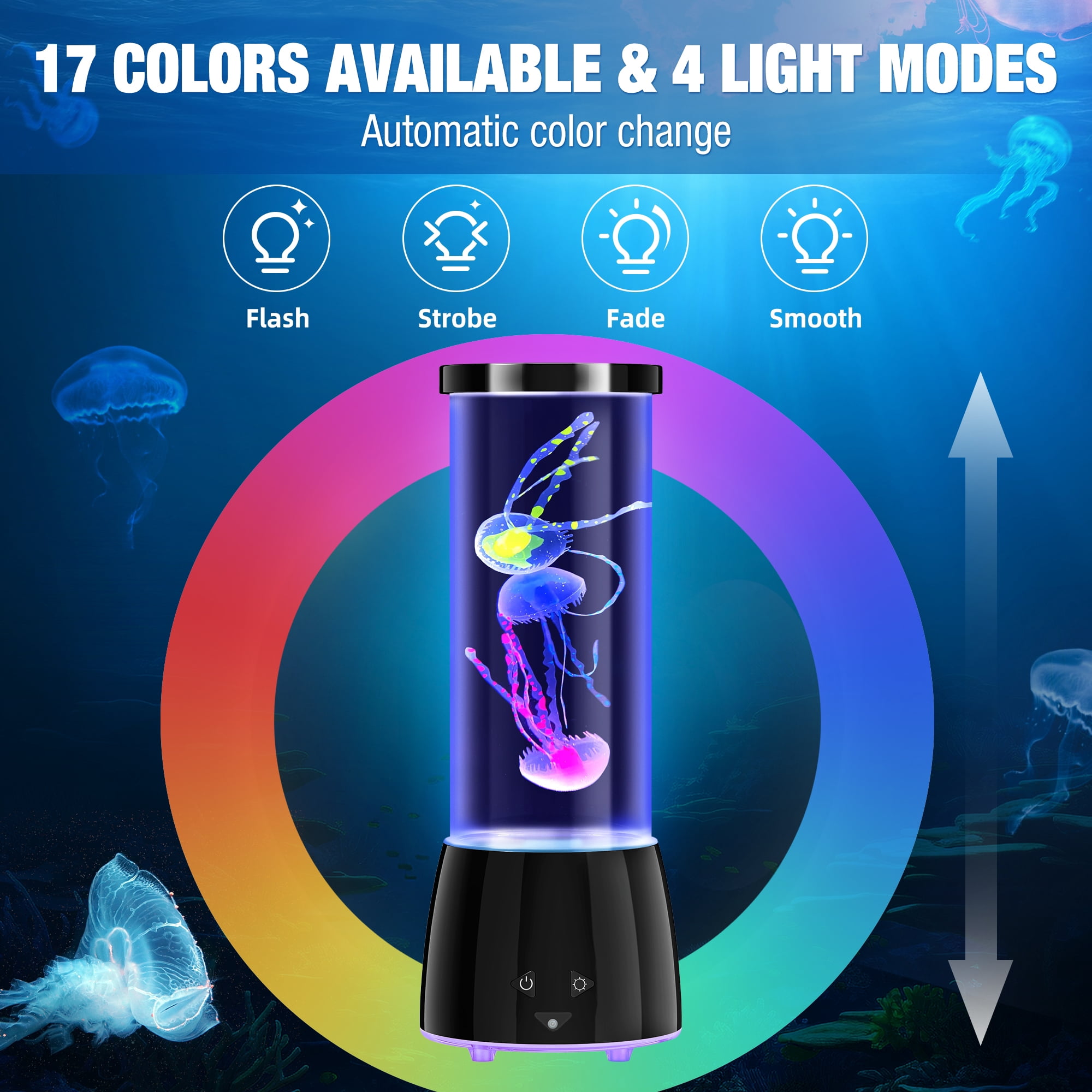 Jellyfish Lamp, Guardwee Jellyfish Aquarium Sensory Mood Table Lamp with 17 Color Changing Modes - Remote Control & USB Rechargeable for Bedroom/Office, Christmas/Birthday Gifts for Kids/Adults