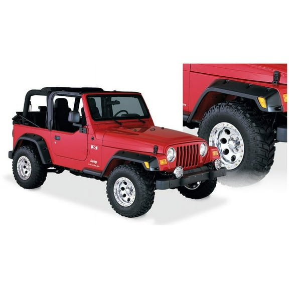 Bushwacker 97-06 Jeep TJ Pocket Style Flares 4pc - Black Fits select: 1997-2003 JEEP WRANGLER / TJ, 2004-2006 JEEP WRANGLER / TJ X