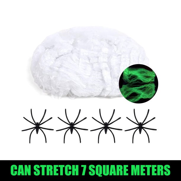 Telaraña Artificial que brilla en la oscuridad, telaraña luminosa con arañas falsas, suministros de decoración para fiestas de Halloween, 20/40/60/100g, 2023