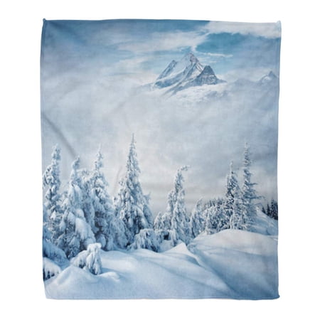 SIDONKU Throw Blanket Warm Cozy Print Flannel Creative Collage Frosty Day on Ski Resort Location Swiss Alps Switzerland Comfortable Soft for Bed Sofa and Couch 50x60 Inches