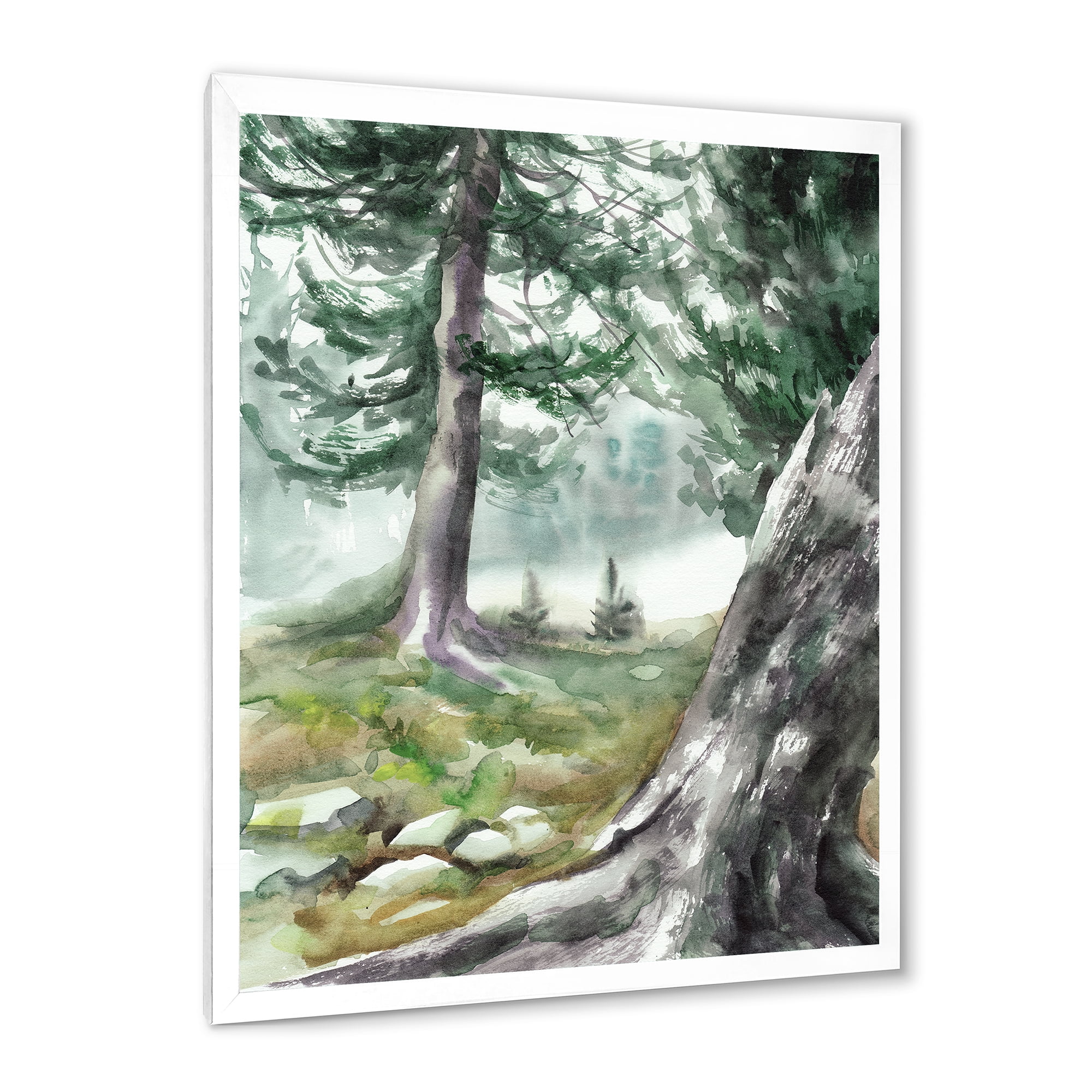 Designart 'Pine Forest In The Early Morning Glow' Lake House Framed Art Print