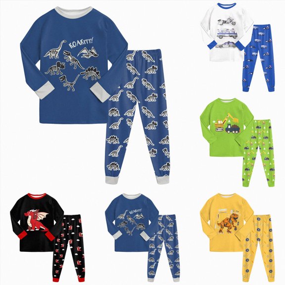 YDFCWXW Boys Pajamas 2 Pieces Pajama Set Boy Long PJs Sleepwear Soft & Cozy Kids Jammies Clothes Pull-on Closure (Yellow, 6-7 Years)