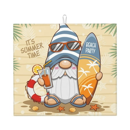 

Xecao Hello Summer Cute Gnome Print Dish Drying Mat for Kitchen Counter Absorbent Coffee Bar Mat Dish Drainer Rack Mats Dining Room Decoration