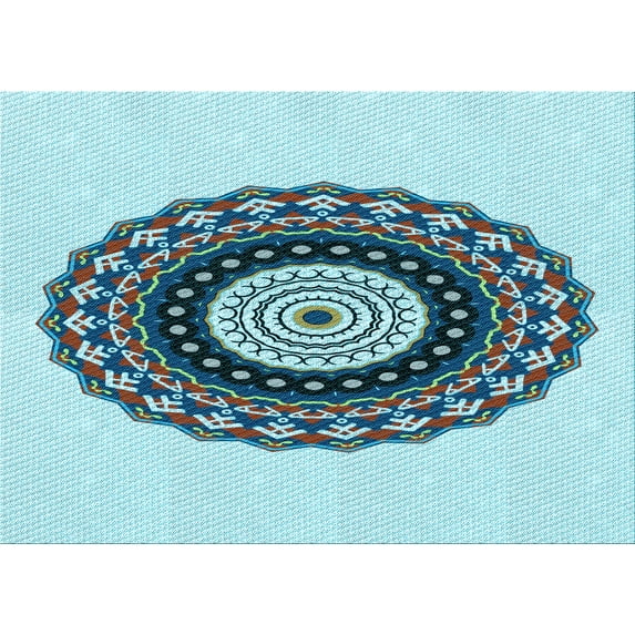 Ahgly Company Machine Washable Indoor Rectangle Transitional Steel Blue Area Rugs, 2' x 5'