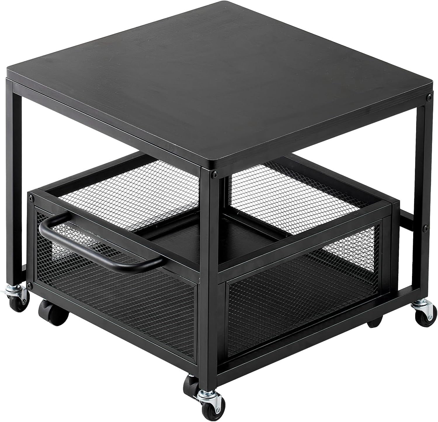 Mini Fridge Stand with Storage Cart, 198 lbs Heavy Duty Refrigerator Table with Swivel Wheels for Kitchen Office Dorm, Black