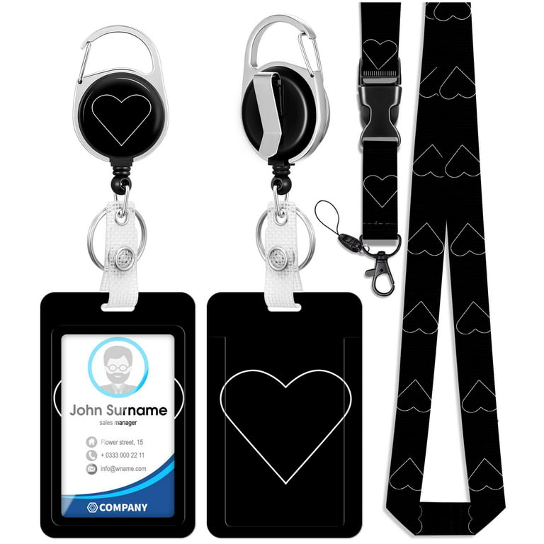 ID Badge Holder with Lanyard and Retractable Badge Reel Clip, Love Heart  Card Name Tag Lanyard Vertical ID Protector Bage Clips for Nurse Nursing