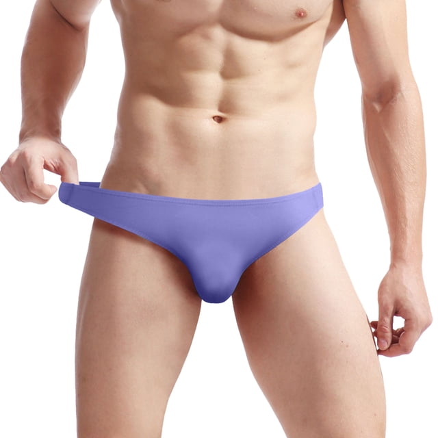 Aayomet Men's Bikini Briefs Translucent Ice Silk Low Waist Buckle G String Pants T Pants (Purple, One Size)