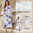 thumbnail image 6 of Whosucclay Purple Daisy Flower Print Women Long House Coat Full Length Nightgowns Zipper Front Robes with Pockets Crew Neck Sleep Dress Soft Fabric Loungewear, S, 6 of 6
