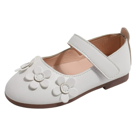 

GUOBIOZIY Toddler Little Girls Flower Dress Shoes Mary Jane Ballet Flats Party School Princess Wedding Shoes (White 2-2.5 Y)