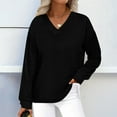 thumbnail image 2 of fatyb V Neck Sweatshirts for Women Long Sleeve Pullover Tops Solid Color Womens Casual Loose Sweatshirts, 2 of 7