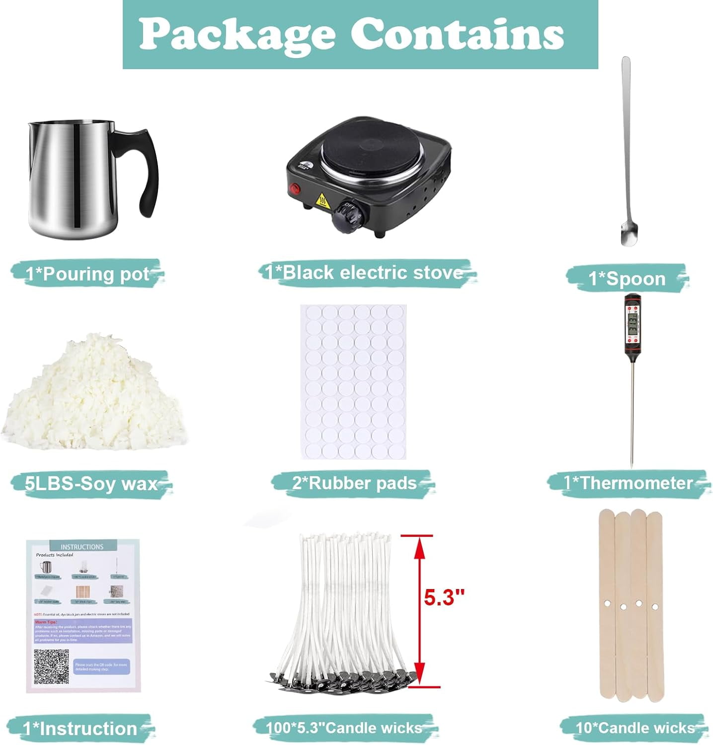 Soy Wax Candle Making Kit Supplies, DIY Art&Crafts Kit for Adults,Beginner,Kids, Including 2lbs Soy Wax Flakes, 100 Candle Wick, 10 Centering Devices, Melting Pot (with Hot Plate)