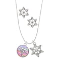 thumbnail image 1 of Delight Jewelry Silvertone Domed Multi Color MNA Silver tone Snowflake Charm Necklace and Stud Earrings, 1 of 4