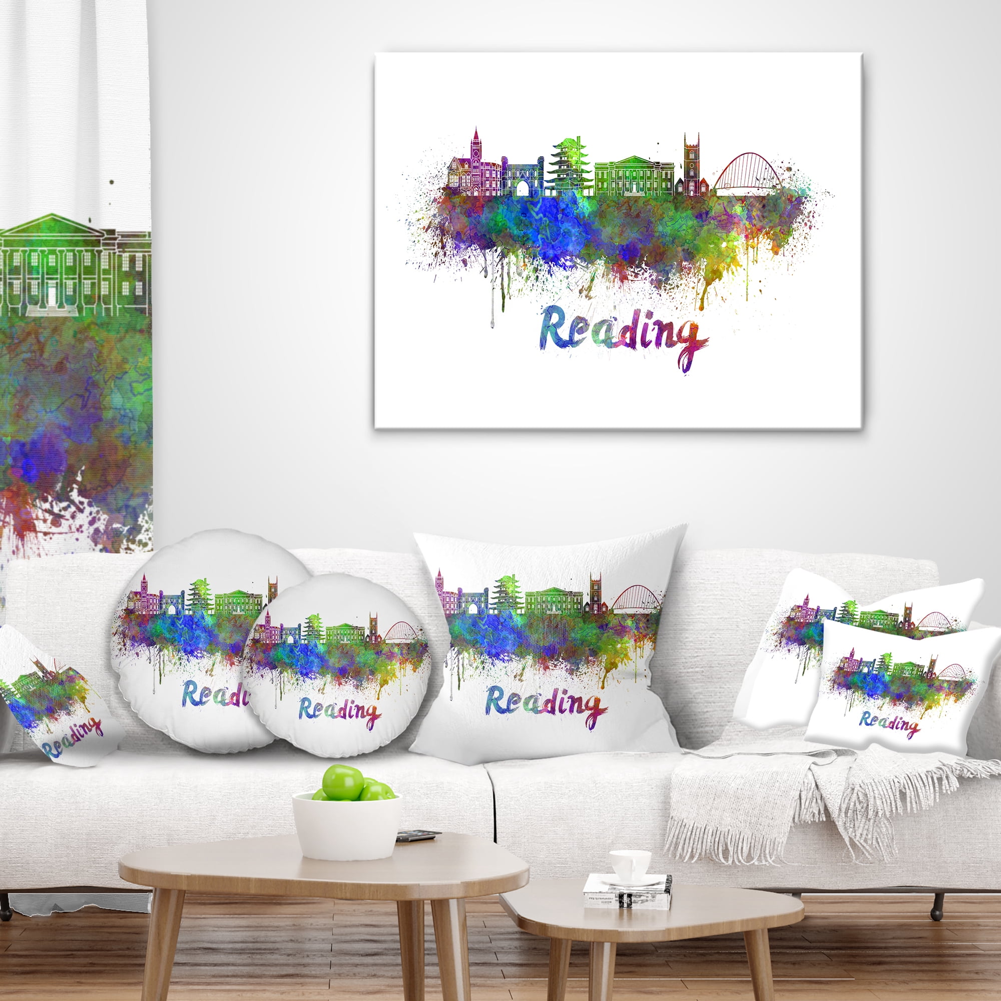Designart Reading Skyline - Cityscape Throw Pillow - 12x20