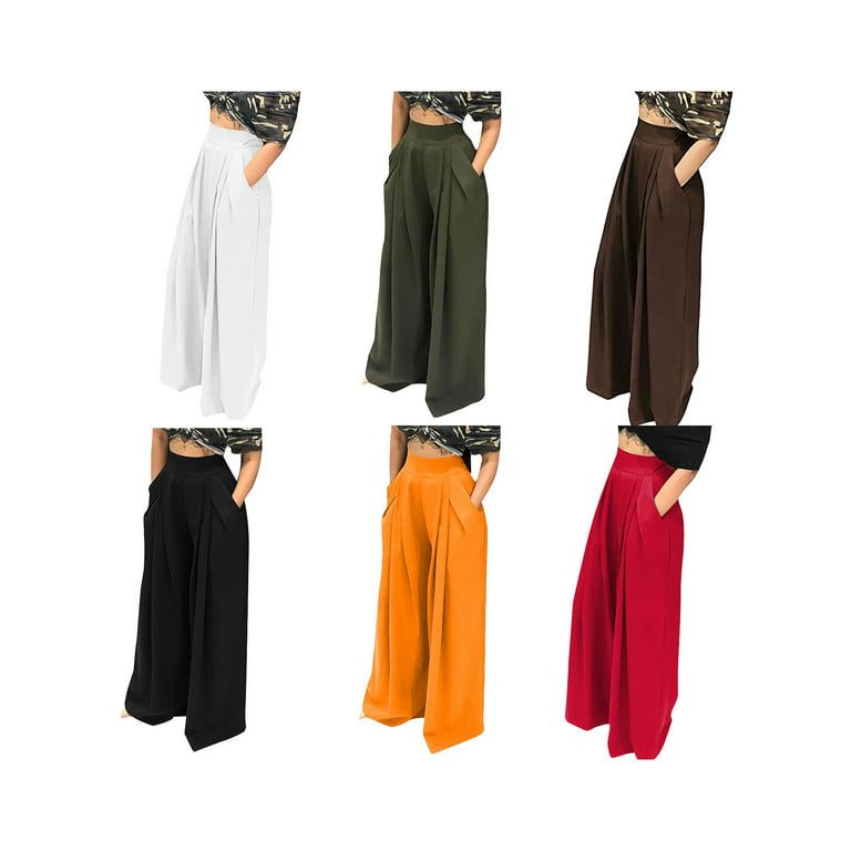 AmShibel Summer Women Wide Leg Casual Pant, Solid Color High Waist Loose  Trousers with Pockets