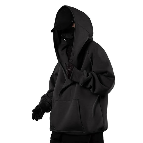 XIAONU Mens Hoodies Retro High Neck Hoodie Sweatshirt Loose Fit Streetwear Hop Pullover Casual Long Sleeve Hooded Jacket