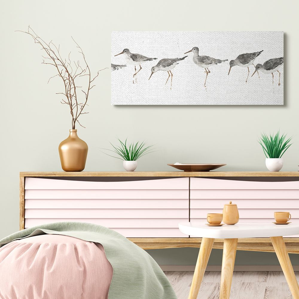 Stupell Industries Beach Bird Sandpipers Minimal Grey White Painting Canvas Wall Art Design by Avery Tillmore, 17" x 40"
