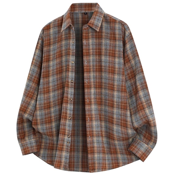 Kilaqueen Long Sleeve Shirts for Men Checkered Button Down Lapel Shirts Casual Fashion Vintage Relaxed Fit Shirts