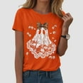 thumbnail image 2 of enyan Funny Tshirts for Women Funny Ghost Pumpkin Graphic Printed Shirts Halloween Short Sleeve Graphic Tees Fall T-Shirts Tops Orange,L, 2 of 5