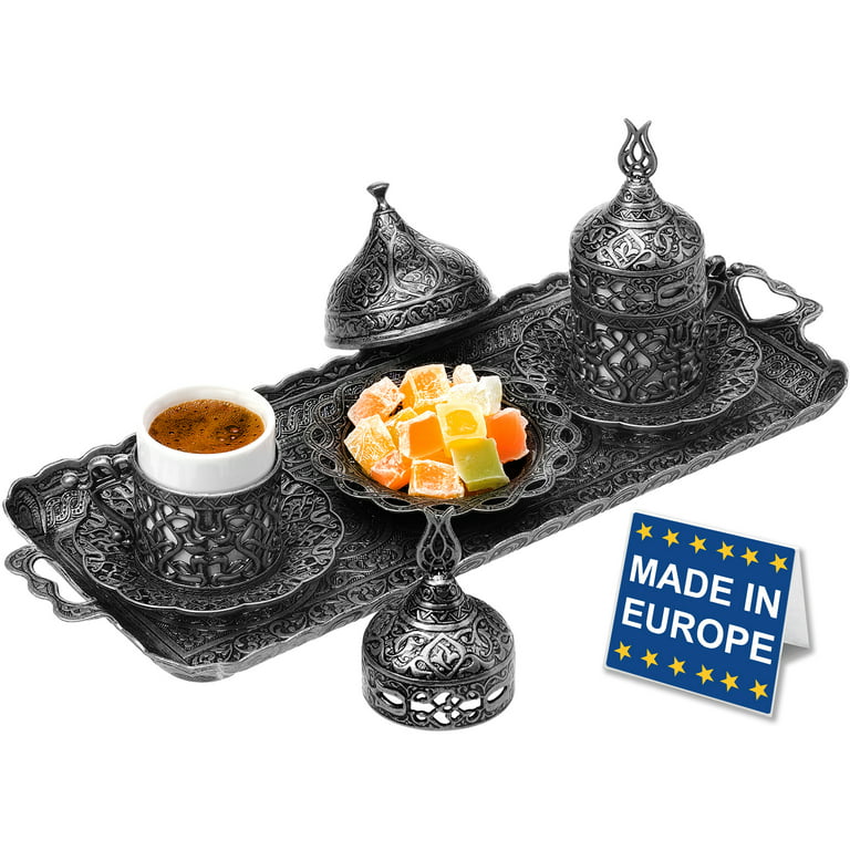 Turkish Coffee Cup Set for 2 With Copper Coffee Pot , Arabic Coffee Set,  Coffee Service Set, Espresso Serving Set, Turkish Serving Tray. 