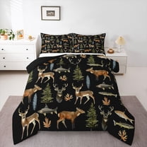 Feelyou Pike Fish Deer Boy Twin Comforter Sets, Rustic Farmhouse Animal Bedding Set, 2pcs