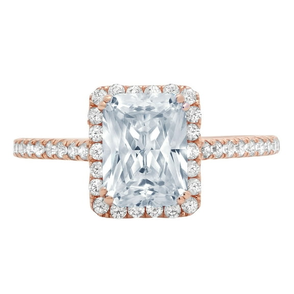 1.86 ct Emerald Cut Natural Aquamarine Solitaire with Simulated Diamond Accents 18K Rose Gold Womens Engagement Ring