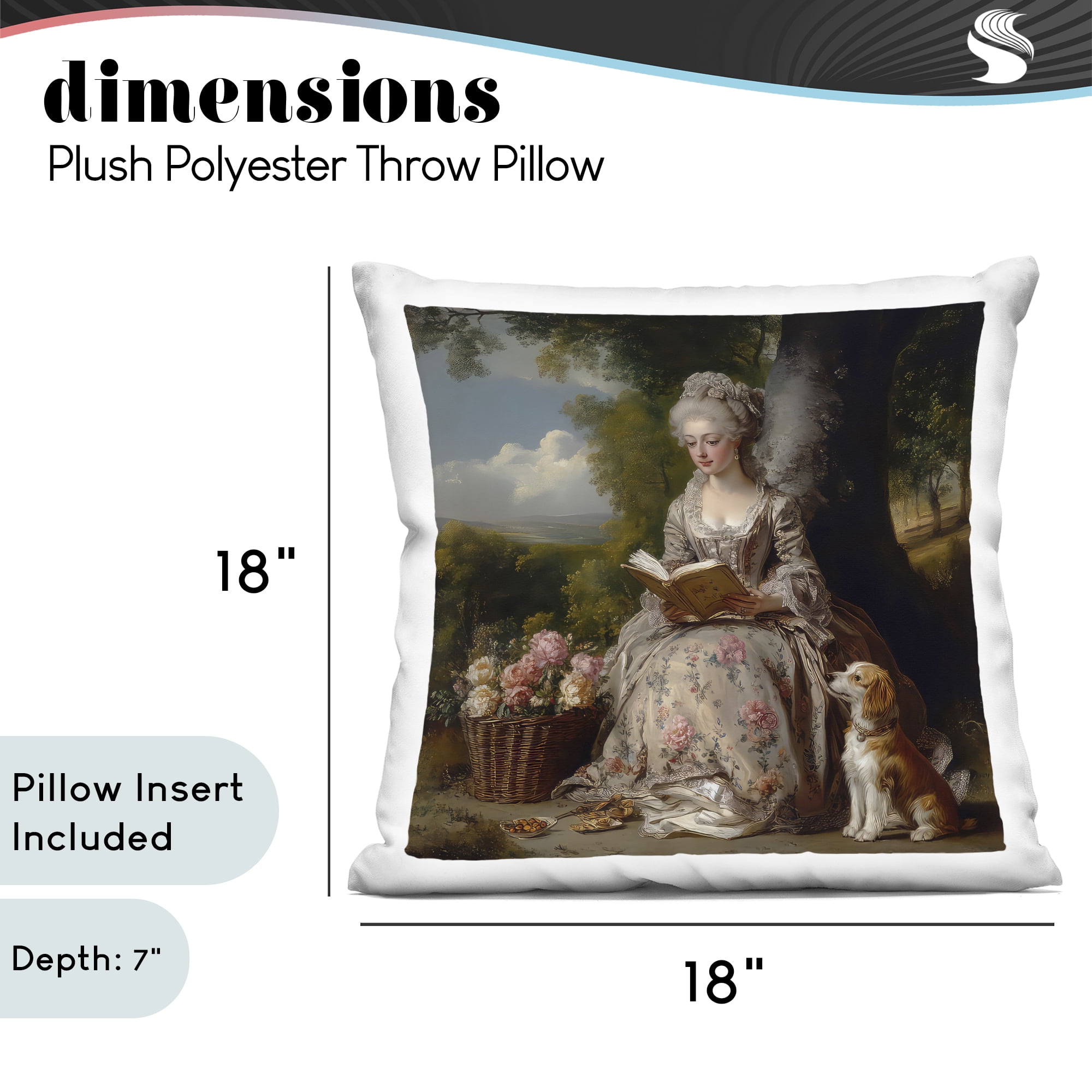 Stupell Industries Rococo Lady with Dog Decorative Printed Throw Pillow, design by The Wands Want, 18 x 7 x 18