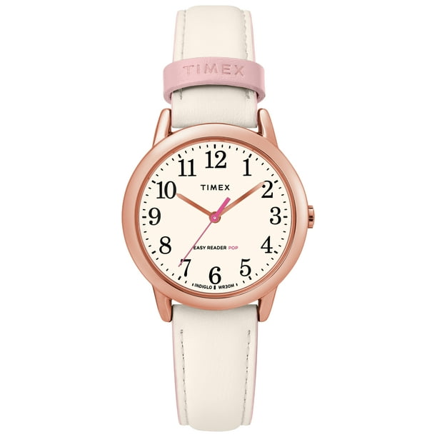 Timex - Timex Women's Easy Reader 30mm Cream/Rose Gold Leather Strap ...