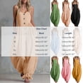 thumbnail image 3 of Women Button Down Cotton Jumpsuits Plain Strap Sleeveless Casual Wide Legs Rompers Loose Overall with Pockets, 3 of 6
