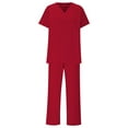 thumbnail image 7 of CheerKidz Suit Set for Women's Short Sleeve Modern V-neck Top Straight Leg Jogger Pants with Drawstring Nursing Uniforms Set with Pockets(Wine,M), 7 of 7