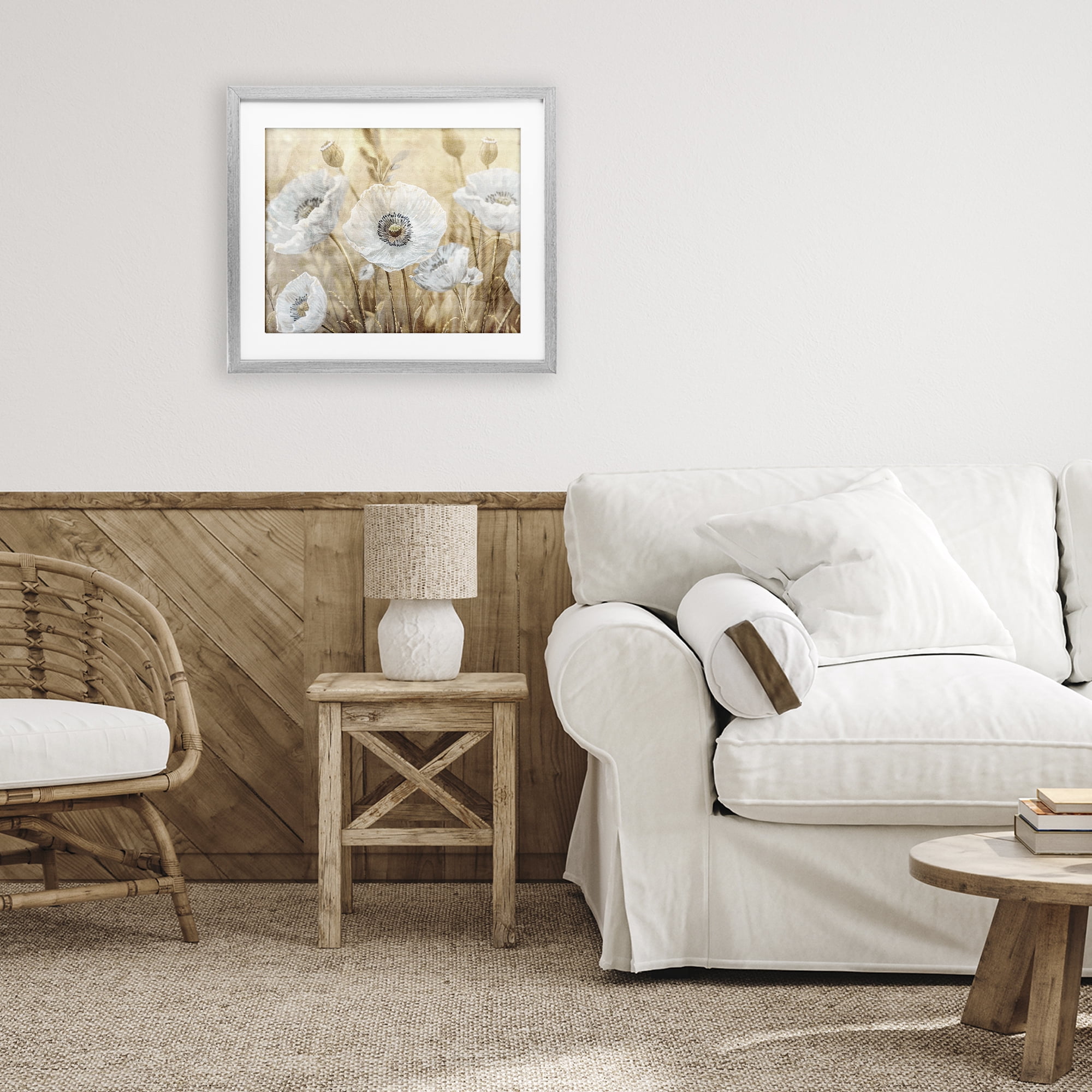 Stupell Industries White Poppies Beige Field Gray Framed Print Under Glass, design by Kim Allen