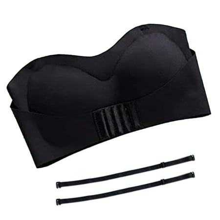 Women Lingerie Strapless Front Buckle Lift Bra  Anti-Slip Invisible Push Up Bandeau Bra - Black