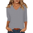 thumbnail image 1 of DENGDENG 3/4 Length Sleeve Womens Tunic Tops Summer Elbow Sleeve Basic Tees Spring V Neck Casual Tops Boho Three Quarter Length Pullover Solid Color Petite Blouses Light Gray L, 1 of 5