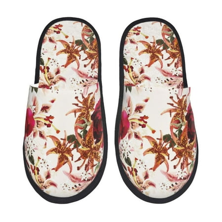 

House Slippers for Women Men - Big Lilies Flowers Warm Non-slip Mens Womens Slippers Cozy Slip-on House Shoes Bedroom Outdoor Indoor Slippers for Men