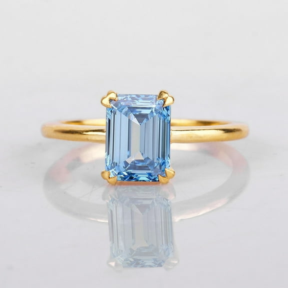 Solitaire Emerald Cut Aqumarine Handmade Minimalist Ring, 925 Starling Silver Ring, Light Wight Band Ring, Wedding Gift Ring, Prong Set Ring, March Birthstone Ring.