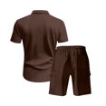 thumbnail image 6 of CHUMUD Men's Cargo 2 Piece Sets Button Down Pocket Shirts Short Sleeve Collared Shirt and Drawstring Eastic Waisted Shorts Set Texture Summer Hiking Trendy Vacation Casual Outfits, 6 of 8