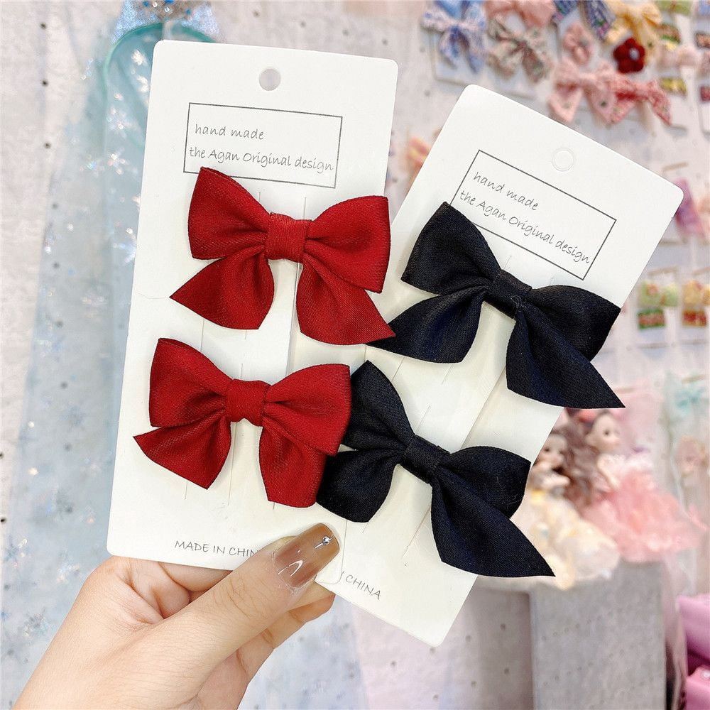 2Pcs Sweet Hair Accessories Solid Color Gifts Kids Hair Clips Bowknot Barrettes Bow Headgear Baby Hairpins GREEN