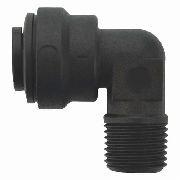 Push-Fit Elbow Fitting, 1/4 in Tube Size, Polypropylene, Black, 10 PK