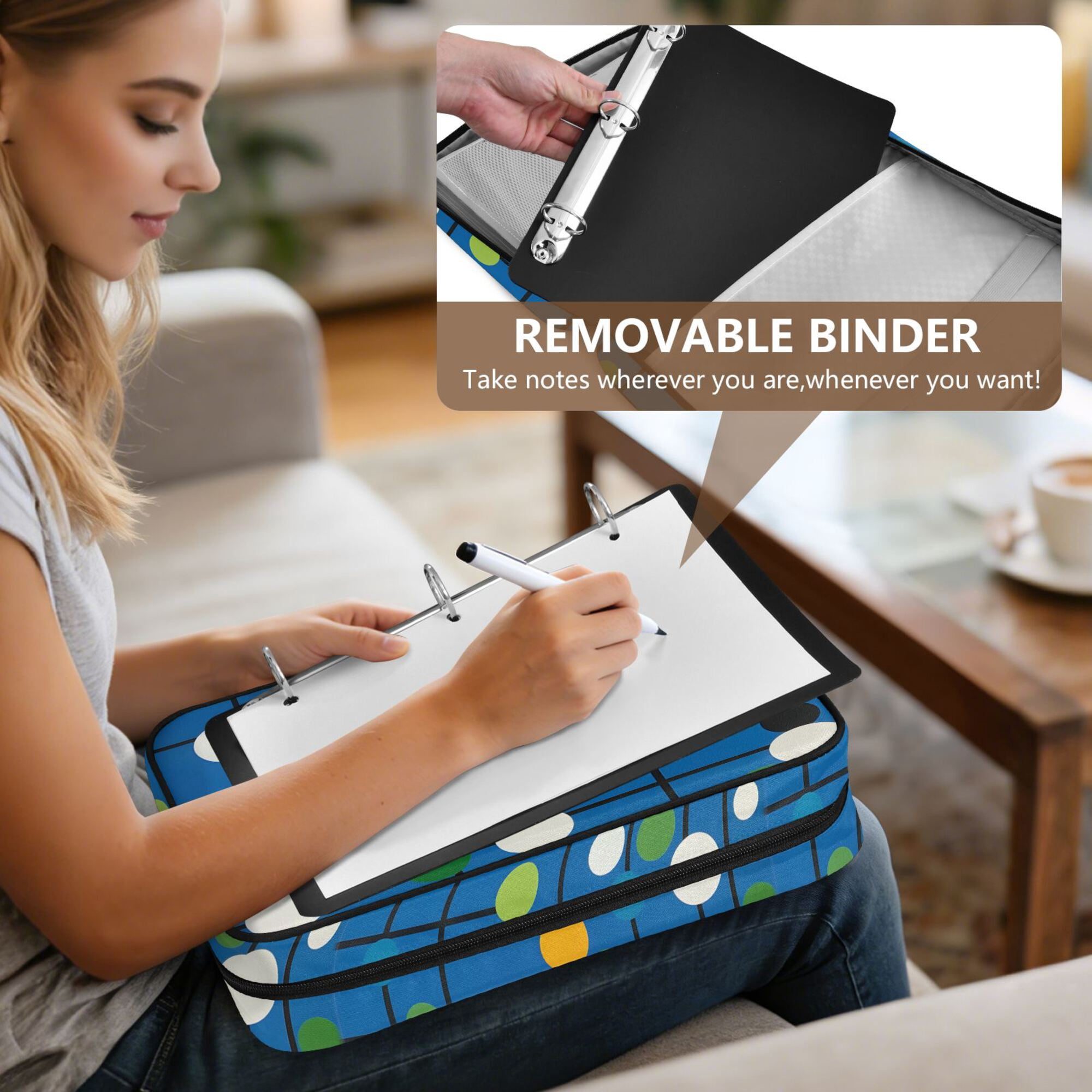 FORMRS Accordion File Folder A4 Size 7-Pocket Expanding Document Organizer Bag with 3 Ring Binder, Blue Abstract