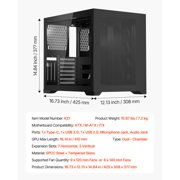 Dual Chamber Mid Tower Gaming PC Case with Tempered Glass Panels Magnetic Dust Filter Cable Management Supports 410mm GPU ATX M-ATX ITX Motherboards No Fan Included