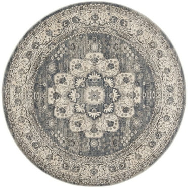 HomeRoots 4' Grey And Ivory Round Oriental Power Loom Non Skid Area Rug