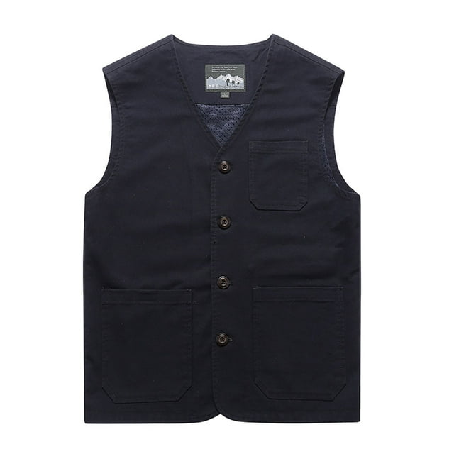 Youkk Gilet Classique et Polyvalent pour Papa avec Multiples Poches Bleu Foncé L 1ensemble