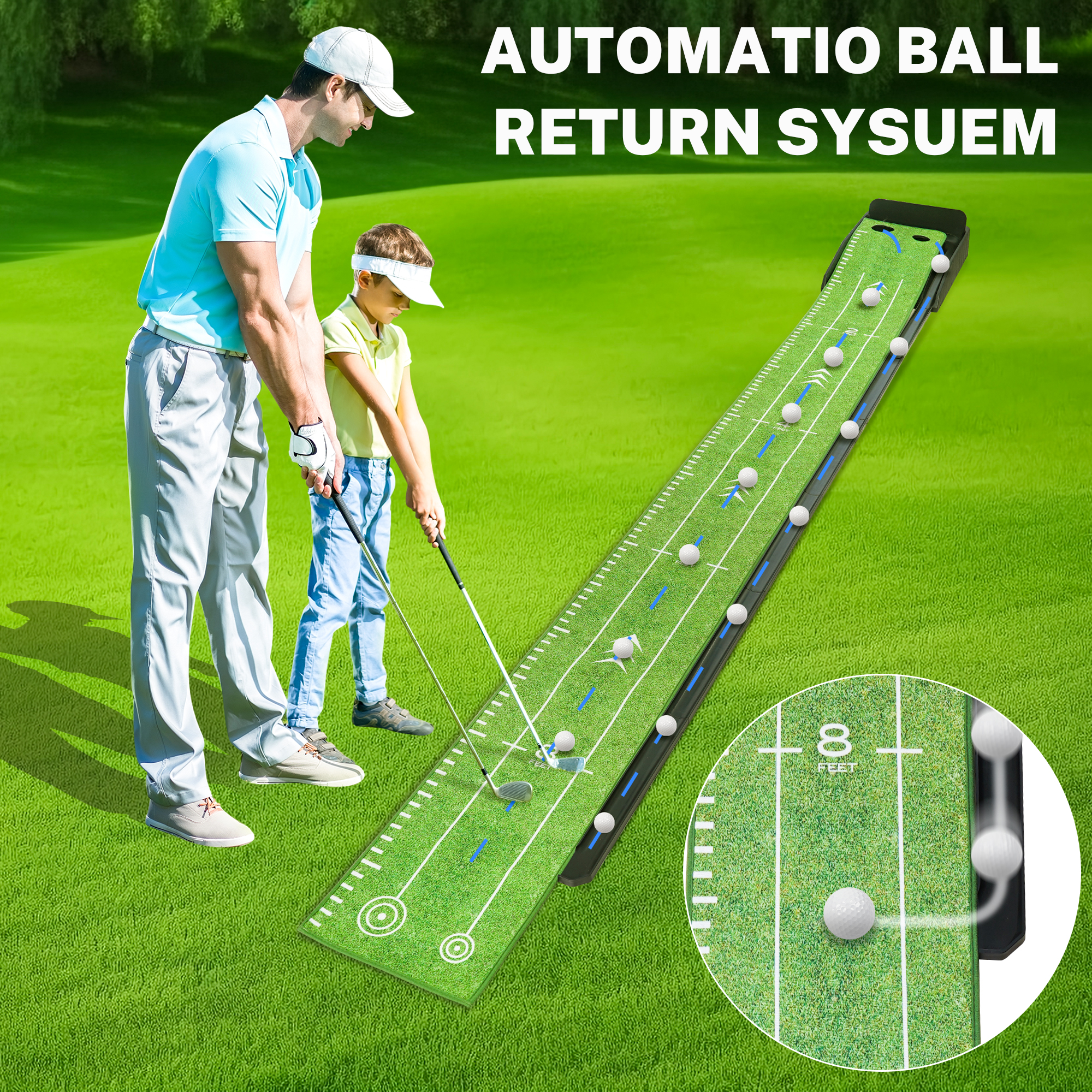 Segmart Putting Green Golf Mat for Indoors, Golf Training Bundles with 3 Bonus Balls, Improve Accuracy and Speed, Auto Ball Return, Indoor/Outdoor Practice Golf Accessories Golf Gift for Men - image 2 of 9